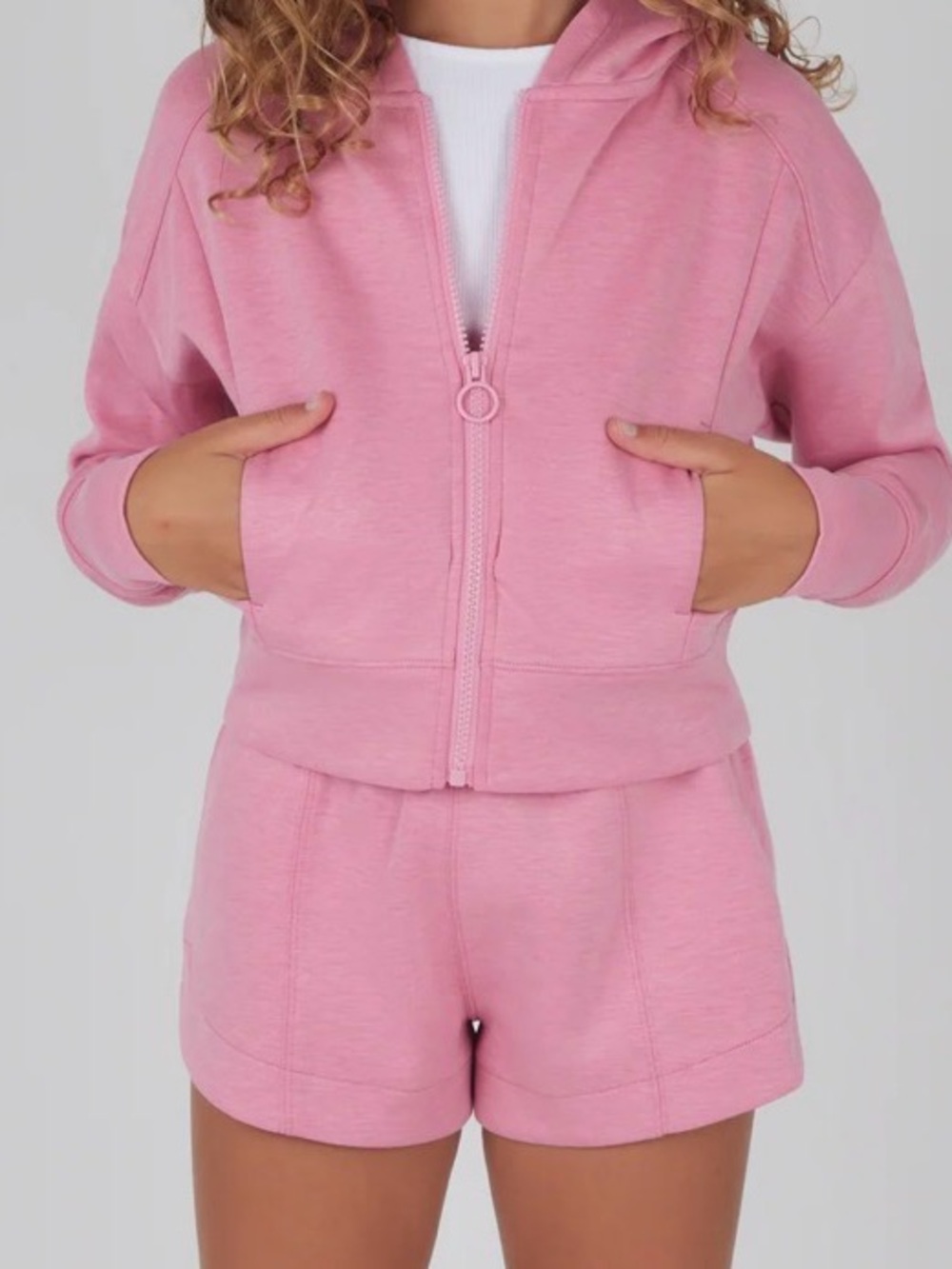 Yogalicious Pink Girls' Shorts Set - Soft Zip Hoodie & Shorts
